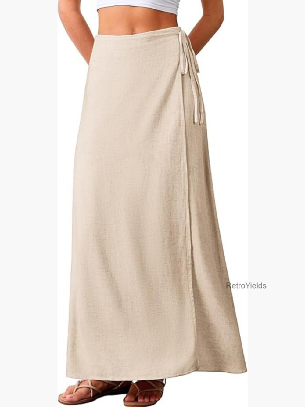 Linen Wrap Maxi Skirt Elastic Back Waistband Flowy A Line Summer Long